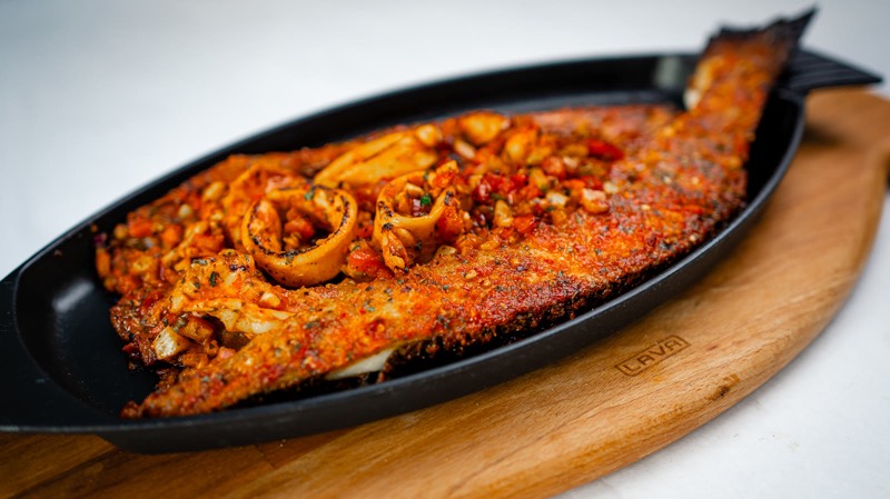 Bronzini Stuffed Singari at Hamido Seafood, Astoria